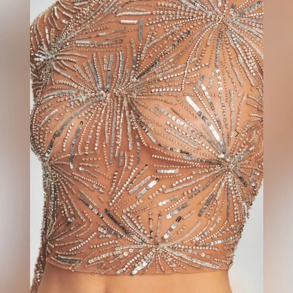 Retrofete Bessie Embellished Sheer Crop Top - Picture 2 of 8